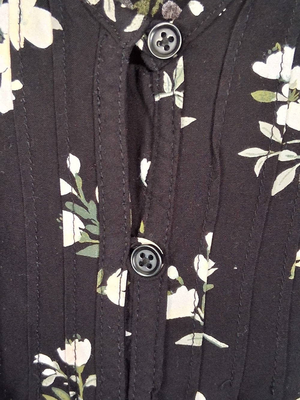 Old Navy Black Floral Button Front Mini Dress Women's Large Boho Cottagecore - Picture 5 of 10